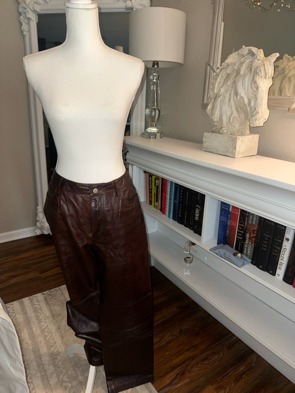Brown real Leather Wide Leg Pants